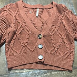 Women's Cable Knit Cardigan Sweater - Rust